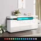 Buffet Sideboard Cabinet LED High Gloss Storage Cupboard 2 Doors 3 Drawers White