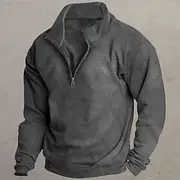Men's Sweatshirt Fleece Sweatshirt Pullover Quarter Zip Sweatshirt Black White Wine Red Khaki Standing Collar Plain Sports Outdoor Casual Daily Streetwear Ath