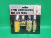 Mr. Bar-B-Q Table Cloth Weights 4pc Clips Corn Cob Hamburger Hotdog BBQ Picnic