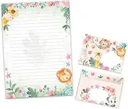 Letter Paper Set Letter Pad with Envelope for Boys Girls Kids Animals Lion Giraffe (A4 Pad with 25 Sheets + 15 Envelopes)