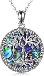 Tree of Life Necklace for Women Sterling Silver Abalone Shell Crystal Tree of Li