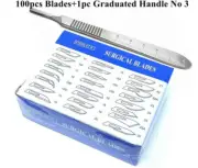 100PC Dental Scalpel Blades Board Carbon Steel + Medical Blade Handle Instrument