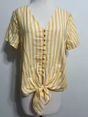 Madewell Felicia Tie-Front Crop Top Blouse Goldenrod & White Stripe Sz S New NWT