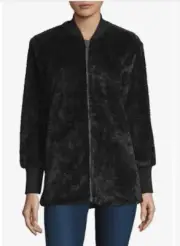 Splendid Womens Grammercy Faux Fur Jacket Black Zip Mandarin Collar Lined SZ S
