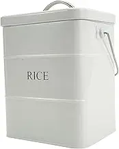 Xbopetda Metal Rice Storage Box, Square Rice Container with Lid and Handle, Sealed Food Storage Bin for Kitchen, Countertop Organizer Jar for Rice Flour Soybean Grain Cereal-White