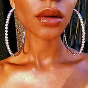 [RELOVET] Crystal Rhinestone Hoop Earrings Extra Large Thin Statement Skinny Sparkle Bling Drop Circle Dangle Silver Gold Statement for Women Party Dance Fashion Jewelry