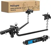 Nilight 1200 lbs Round Bar Weight Distributing Hitches Kit with Interchangeable Spring Bars and Sway Control, 2-in Solid Steel Shank, 2-5/16 in Alloy Steel Ball