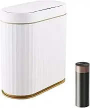 Smart Trash Bin with Lid for Bathroom, 9 Liter Slim Automatic Garbage Can, Waterproof Plastic Rubbish Bin Narrow Motion Sensor Wastebasket for Living Room, Kitchen, Office, Gold (No Battery)