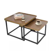 Fin Set Of 2 Rustic Stacking Coffee Table & Side End Table With Thicken Metal Legs