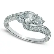 Lab-Created White Sapphire Three Stone Bypass Ring in Solid 10K White Gold