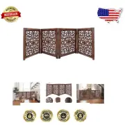 Stylish Freestanding Wooden Dog Barrier - 4-Fold Safety Gate, 20" W x 24" H