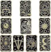 [SUNNYCLUE] 1 Box 10Pcs Cute Enamel Pin Set Tarot Card Pins Bulk Black Divination Themes Lapel Pins Alloy Mystical Pattern Magic Brooches Accessory for Women Men Backpacks Clothes Jackets Hats Bags