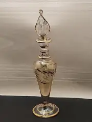 Egyptian Mini Perfume Bottle Blown Glass Bottle Gold tone 5" Painted And Etched