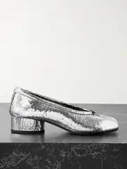 [Maison Margiela] Maison Margiela - Tabi Ballerina Split-toe Metallic Cracked-leather Pumps - Silver - IT39 IT 39 Silver