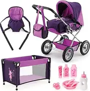 Bayer Design Baby Doll Pram Combi Grande Set, Purple