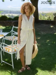 Joules Gracie Tan Brown Button Down Midi Dress (E80085) | $159