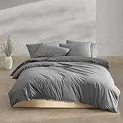 Calvin Klein - Queen Duvet Cover Set, Washed Cotton Percale Bedding, Luxuriously Soft Home Decor (Washed Percale Graphite, Queen)