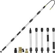 Buyplus Gutter Cleaner Tools from The Ground, Rain Gutter Cleaner Hose Attachment with Extension Poles Up to 8FT, Bendable Gutter Wand | 5 Spray Patterns, Perfect for Garden Hose