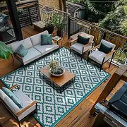 Green Decore Nirvana Premium Grade Stain Proof Reversible Plastic Outdoor Rug (180 x 270 CM, Blueish Green/White)