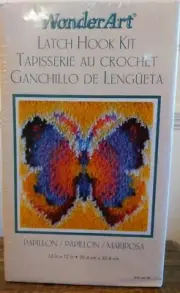LATCH HOOK KIT - #4804 WONDERART "PAPILLON" BUTTERFLY - 12" BY 12" - NIP!