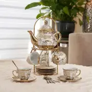 European Style 20pcs Ceramic Coffee Cup & Saucer Set w Rack Spoons Tea Set