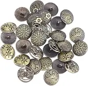 STOBOK 30pcs Vintage Buttons Decorative Ancient Engraved Buttons in Mixed Colors Sizes for Sewing Crafts