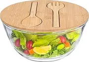 LOVYANXUE 10.6" Glass Salad Bowl with Lid, 4.7 Quart Large Capacity Serving Bowls and Mixing Bowls with Utensils, Versatile Serving Dish for Salads,Fruits,Pasta,Popcorn,Trifle Bowl, Microwave Safe