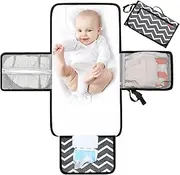 Lekebobor Portable Nappy Changing Mat Travel Baby Change Mat with Wipe-Pocket and Head Cushion, White Wave