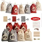 Christmas Advent Calendar 24 Pieces Christmas Drawstring Gift Bags Burlap