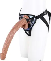 SAHOOSAFETY Strap-on penis for women, 39cm extra long strap-on dildos silicone dildos with strong suction cup, removable butt plug, SM erotic masturbator sex toy for men and women(D Brown)