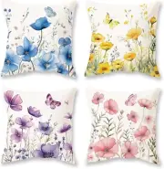 TAJWE Spring Floral Pillow Covers 18X18 Set of 4 Summer Flowers Throw Cushion