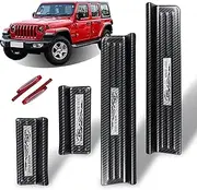 Rowa Door Sill Guards for Jeep 2018-2022 Wrangler JL JLU & 2020-2022 Gladiator JT, Carbon Fiber Pattern 304 Stainless Steel Door Entry Guard Full Coverage for Door Sill Protector (Patent Design)