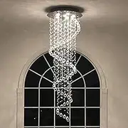 A1A9 Elegant Spiral Crystal Chandelier Lights, Clear K9 Crystal Raindrop LED Ceiling Light Chrome Flush Mount Pendant Lighting Fixture for Livingroom Dining Room Hallway Stairway Foyer D50cm