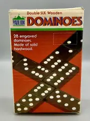 Vintage 1987 Pavilion Double Six Wooden Dominos #28 Black Original Box #556