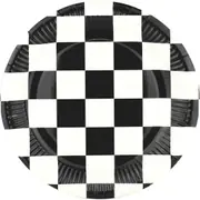 Black & White Checkered Large Paper Plates (Pack of 8)