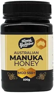 Honest To Goodness, Australian Manuka Honey 550+ MGO 500g - Sourced from 100% Australian Hives, Bioactive Manuka Is Ethically Harvested and Deliciously Good.