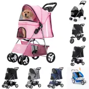 4 Wheels Pet Stroller Dog Cat Carrier Travel Pushchair Foldable Pram Large