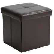 Storage Ottoman Faux Leather Foldable Footrest Seat Chocolate Brown Cube Box