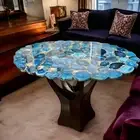 Blue Agate Luxury Table Top, Handmade Coffee Table, Center Table, Sofa Table.