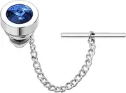[HAWSON] Mens Tie Tack with Chain Round Crystal Wedding Business Accessories