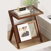 Boho Rattan Nightstand with Storage for Small Spaces