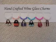 " Summer Handbags/ Purses" Set OF 6 Hand Crafted" Wine Glass Charm drink markers