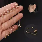 Double Lobe Piercing Earring Chain Studs For Two Holes Silver Golden Pin *