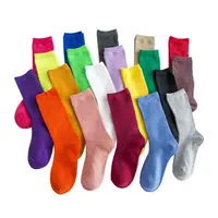 在飛比找蝦皮商城優惠-春夏女襪 素色中筒襪子 糖果色堆堆襪 薄款彩色棉襪