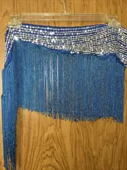 Belly Dance Costume Sequins Tassel Fringe Hip Scarf Belt Waist Wrap Skirt BLUE