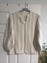 Seed Heritage Natural Striped Cotton Linen Blouse - 8 NEW $99.95