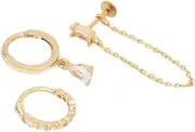 [Lovisa] Gold Plated Surgical Steel Baguette Chain Flat Back 3-Pack I Hypoallergenic I Piercing Jewellery I Stud Earrings for Women I Cartilage Body Jewerly I CZ Crystals I Gold, One Size, Stainless