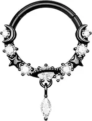 [Decentraland] 1 PC 16G Silver Diameter 8mm Elegant Dangle Nose Septum Ring 316L Stainless Steel with Clear Planet CZ Hinged Segment Ring Cartilage Earrings Hoop Helix Tragus Piercing Jewerly for Women and Men