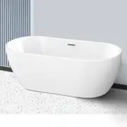 1500mm Bathroom Freestanding Bathtub Gloss White Spa Bath Tub Acrylic Oval
