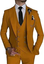 [JEShifangjiusu] 3 Pieces Tuxedo Blazer for Men 1 Button Elegant Slim Fit Single Breasted for Prom Wedding Party Stylish Suit Dress Set Vest Pants, Brown, L